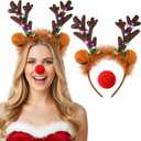 Farochy LED Reindeer Antlers Headband with Red Nose, Christmas LED Headband Christmas Reindeer Ears for Xmas Party