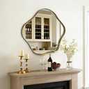 Irregular Round Mirror, 28" Scalloped Mirror with Gold Metal Frame, Modern Asymmetrical Wall Mirrors Decorative, Wavy Shaped Mirrors for Living Room Bathroom Bedroom Hallway Entryway