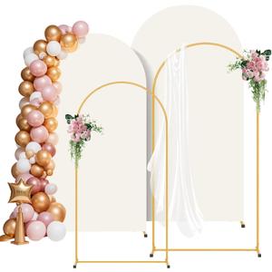 Arch Backdrop Stand and Cover Set of 2 (6FT/7.2FT), Metal Backdrop Stand Stand with Ivory Cover, Gold Wedding Arch Stand for Party Background Decoration