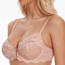 Wingslove Women's Sexy Lace Bra Non Padded Underwire Unlined Bra Full Coverage Plus Size Lace Bralette (Pink)