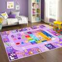 Alphabet Rug for Classroom - ABC Rugs for Kids Playroom Classroom Carpet for Learning ABC Alphabet,Numbers,Animal,Colors,Season Kids Play Mat for Boys Girls Bedroom Decor,Purple,4x6 Feet
