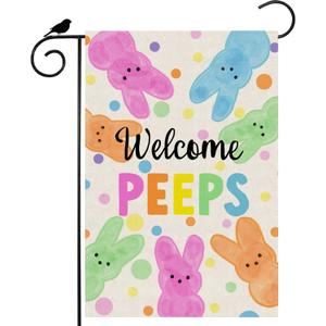 Welcome Easter Colorful Dots Cute Bunny Watercolor Rabbits Spring Garden Flag Yard Flag 12x18 Inch Double Sided Small Mini Yard Outdoor Outside Holiday Decoration