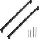 5 Pack | 13-4/5 Inch Hole Centers, Black Square Bar Cabinet Handles, Stainless Steel Kitchen Cupboard Pulls, Drawer Hardware, 352mm Hole Centers