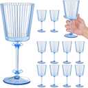 12 PCS Blue Ribbed Plastic Wine Glasses 13.5 OZ Ribbed Wine Glasses Detachable Wine Glass Elegant Fluted Glassware Vintage Style for Wedding Anniversary Birthday Dinner Parties(Blue, 12 Pack)