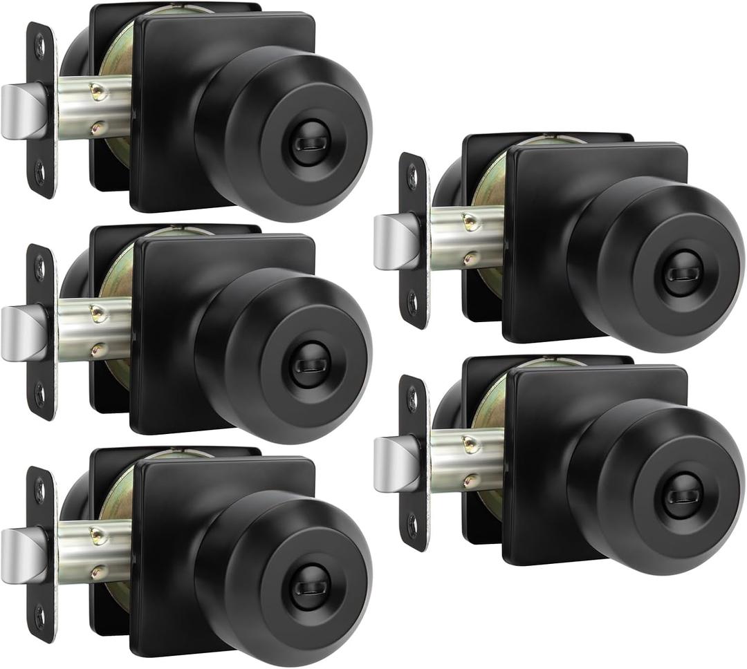 Haidms 5 Packs Matte Black Door Knobs Interior, Privacy Interior Door Knob for Bedroom or Bathroom Classic Black Round Doorknobs Hardware(Square Panel Interior Door Konbs)