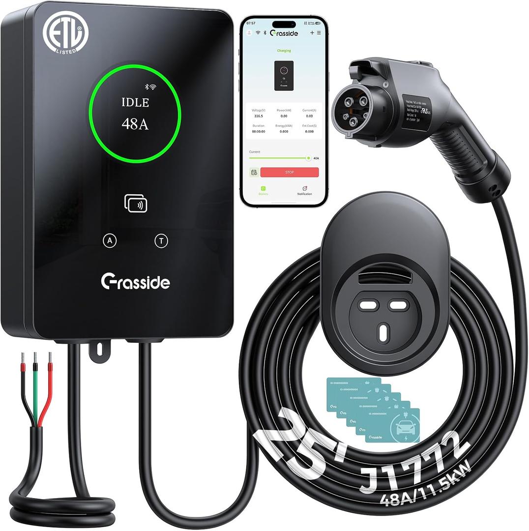 Level 2 EV Charger, 48A Hardwired, 25FT Cable, J1772 Wall Charger, 11.5kw