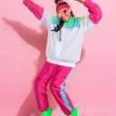 Ramede 80s Outfits for Women 90s Workout Halloween Costume Neon Wear Tracksuit Windbreaker Disco Party Accessories (Pink) Medium