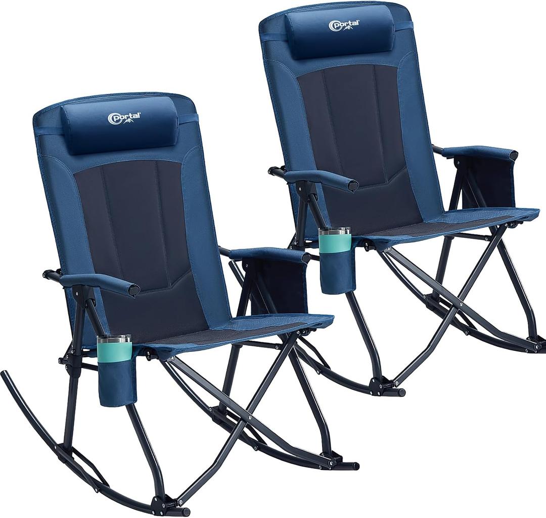 Portal Oversized Folding Rocking Camping Chair Portable 400 lbs | Folding Rocking Camping Chair Portable Outdoor Rocker with High Back Hard Armrests Carry Bag support 400 lbs