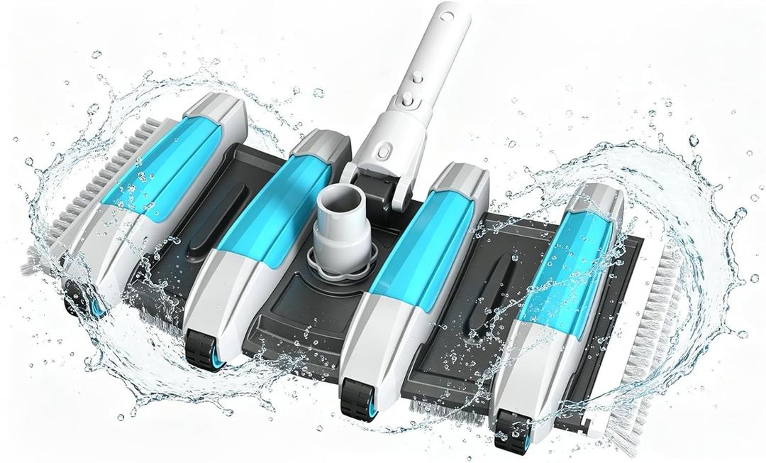 YASHINE Streamlined 17.5" Pool Vacuum Head - Hydrodynamic Design Saves 50% Effort, Flexible Body & Wheels for All Surface Cleaning, Extra-Wide Professional Weighted Vac Heads Brush - Blue