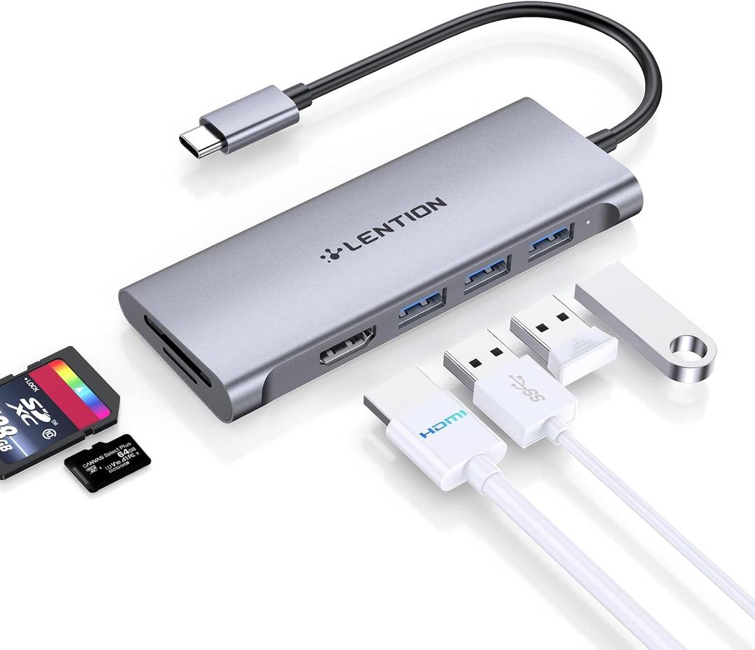 LENTION USB C Hub with 4K HDMI, 3 USB 3.0, SD/Micro SD 3.0 Card Reader, Compatible 2023-2016 MacBook Pro, New Mac Air/Surface, Chromebook, iPhone15 or More, Stable Driver Adapter (C34, Space Gray)