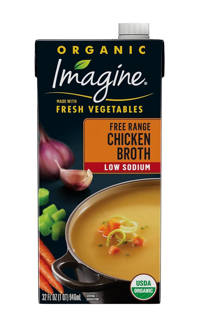 Imagine Organic Low Sodium Free Range Chicken Broth, 32 fl oz (Pack of 6) (EXP 09/14/26)