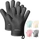 MAD SHARK Silicone Oven Mitts Heat Resistant 450°F,Waterproof & Non-Slip Oven Gloves with Fingers,Cotton Lined Silicone Oven Gloves Kitchen Mitts for Baking Cooking Barbecue,Women,Oven(Black)