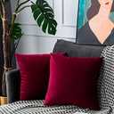 UPOPO Burgundy Red Velvet Throw Pillow Covers Euro Soft Solid Decorative Pillowcase Set Square Cushion Case for Sofa Bedroom Car 2 Pcs 26 x 26 inch