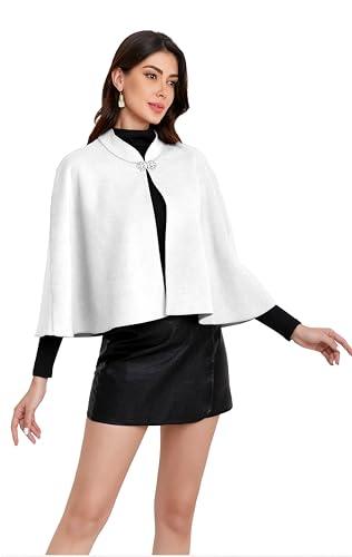 XINMAIKE Women's Wool Blended Shawl Cloak With A Hat To Keep Warm In Winter. (Creamy white), Size 21" x 38"