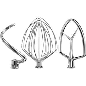 Stainless Steel Stand Mixer Attachments 3-Piece for KitchenAid 7 Qt Tilt Head Stand Mixer. Includes 20 Wire Whisk, Flat Beater, Dough Hook for KitchenAid 7 Qt Mixer Bowl