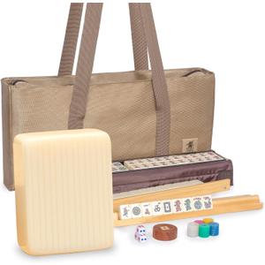 American Mahjong Set, "Ivory Pinstripe" - 166 Melamine Tiles with Soft Case, Medium