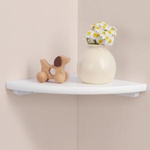 Gieanoo White Corner Wall Shelf 7inch Solid Oak Wood Floating Corner Shelf with Wire Hole Corner Wall Storage Display Shelves for Living Room Bedroom Bathroom Kitchen