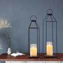 Outdoor Lantern Decorative 21.5" 18.3" Candle Lantern Set of 2 Porch Lantern Decorative Front Porch Lantern Tall Floor Lanterns Decor Indoor Battery Powered Candle Lantern Decor for Indoor Outdoor