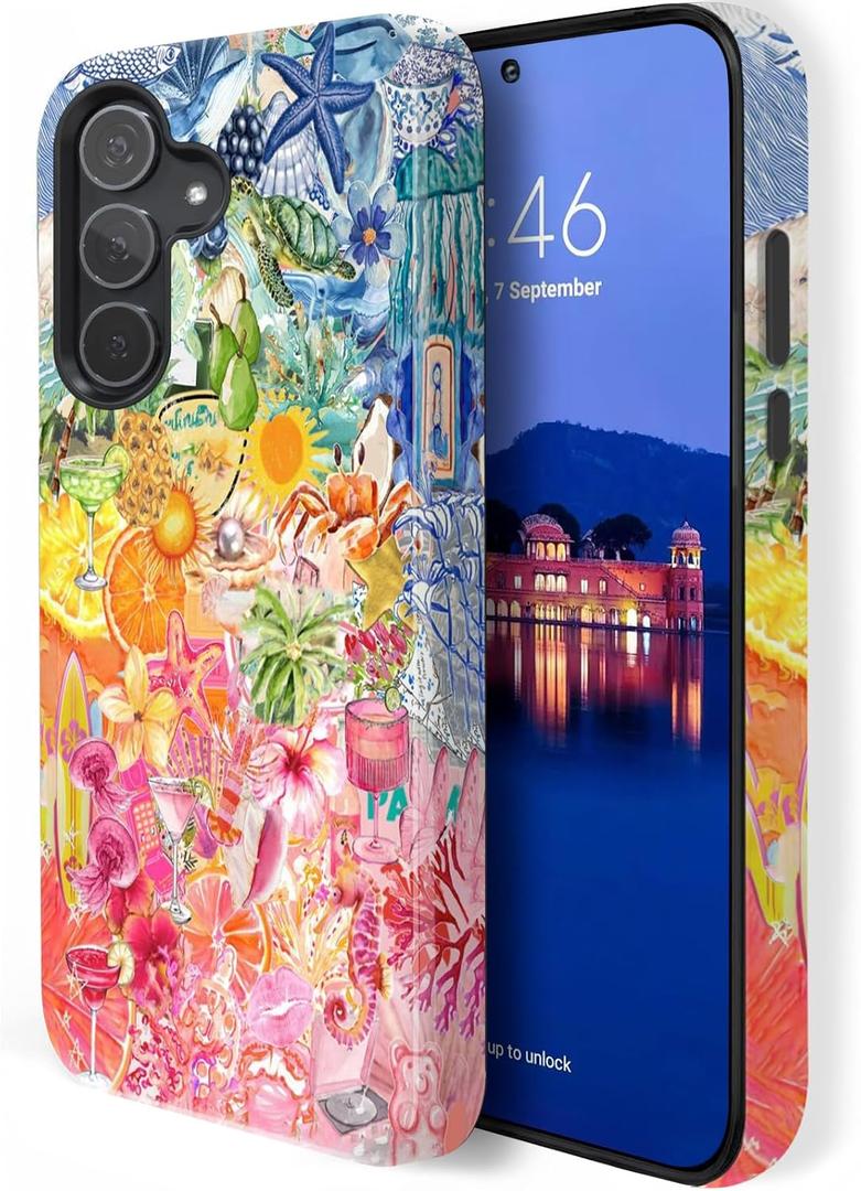 Compatible for Samsung Galaxy A16 Case,Two Layer Protection Heavy Duty Cover,Compatible for Samsung Galaxy A16 Phone Case,Vintage Sea Life Fruit Collage