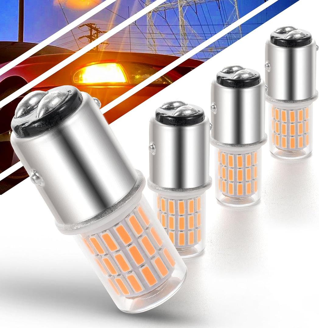 Ziomitus 12 Volt Brake Lights 1157 2057 2357 7528 BAY15D P21/5W Amber LED Bulbs Replacement for RV Car Camper Trailer Tail Brake Stop Turn Signal Lights, Amber Yellow,DC12-24V,4Pack