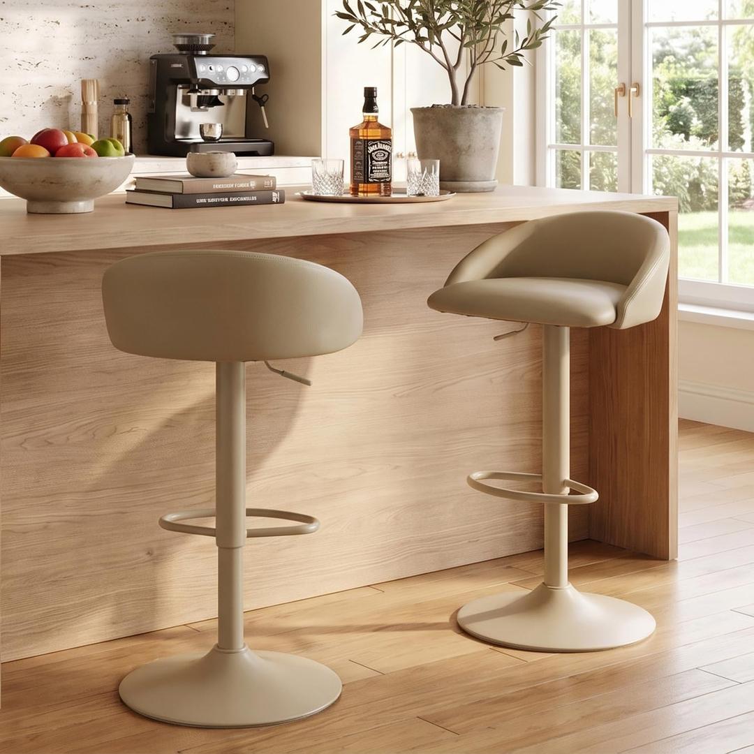 YOUNUOKE Bar Stools Set of 2 Modern Swivel Bar Stools, Khaki