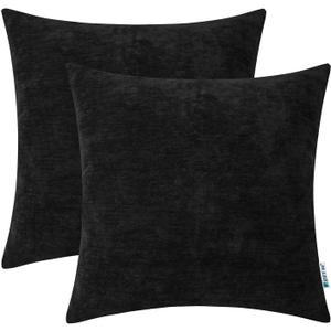HWY 50 Couch Throw Pillow Covers Decorative 16x16 Inch Pack of 2 Soft Chenille Solid Black Cushion Cases for Sofa Living Room Bed
