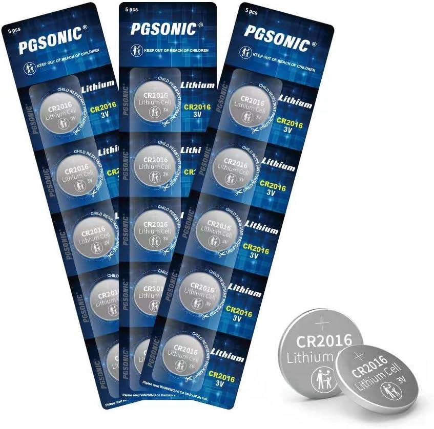 PGSONIC CR2016 3V Lithium Coin Battery (15-Pack), Powerful, Reliable and Leak-Free