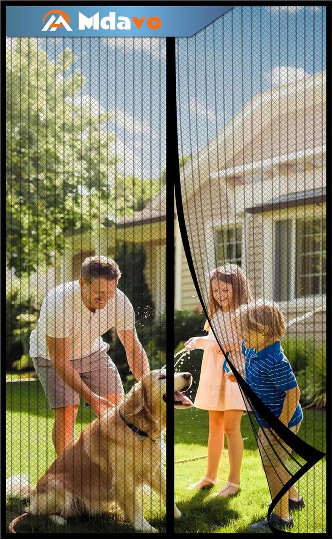 Mesh Screen with Magnetic Closure-Keeps Bugs Out Let Breeze in, Heavy Duty - Pet and Kid Friendly, Works with Front, Sliding Doors (38 x 82 Inch) (Black)
