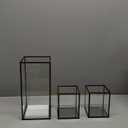 Phosphor Small Hurricane Candle Holder Set of 3 Pieces, Black Glass Candle Holder for Wedding, Party, Holiday.