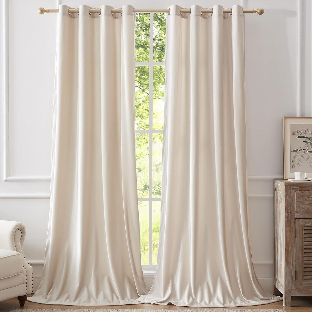 BULBUL Cream Curtains 84 inch Length- Set of 2 Living Room Ivory Velvet Blackout Window Drapes Curtain Thermal Insulated Room Darkening Decor Grommet Curtains for Bedroom Set of 2 Panels