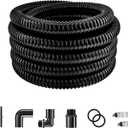 LONGRUN Pond Tubing 1.5 Inch 1-1/2'' Diameter, 26.9 ft Long Corrugated Flexible Hose Pipe with Clamps Pipe Fittings, Pool PVC Tube for Garden Ponds Waterfalls Camping Caravans Filters Drainage Marine