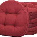 baibu Dining Chair Cushions Set of 4, Dual-Layer Patented Design Memory Foam Windsor Seat Pads, Kitchen Chair Cushions with Ties & Textured Cover, 17x 15.5 x 3.5in, 4 Pack, Red (4 Count (Pack of 1), Pure Red)