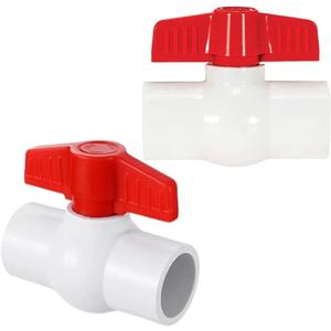 2'' PVC Ball Valves, Valve Water Shut Off Valves, Pipe Fittings, Turn Red T-Handle Shut-Off Valve, for Cold Water Supply lines, Swiming Pool, Sewage Pump, Irrigation System (Pack of 2)