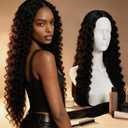 Black Water Wave Wig 28 Inch Human Hair 13x4 HD Lace Front Wigs for Women HD Transparent Lace Pre Plucked Wet and Wavy Natural Hairline Natural Black Curls for Daily Work and Holiday Parties