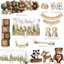 Woodland Animals Baby Shower Decoration Party Supplies, Forest Animal Neutral Gender Reveal Party Decorations, Backdrop Balloon Arch Box Mom to Be Sash Dad to Be Pin Tablecloths Cake Topper