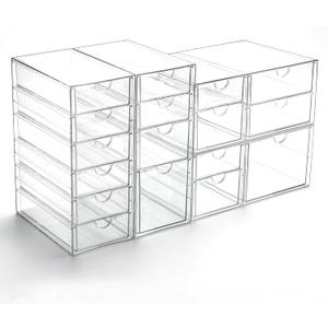 Prsildan Acrylic Drawer Organizer with 17 Drawers, Craft Office Desk Makeup Organizers Accessories, Set of 4 Clear Stackable Storage Drawers for Vanity, Countertop, Jewelry, Art Supply Organization