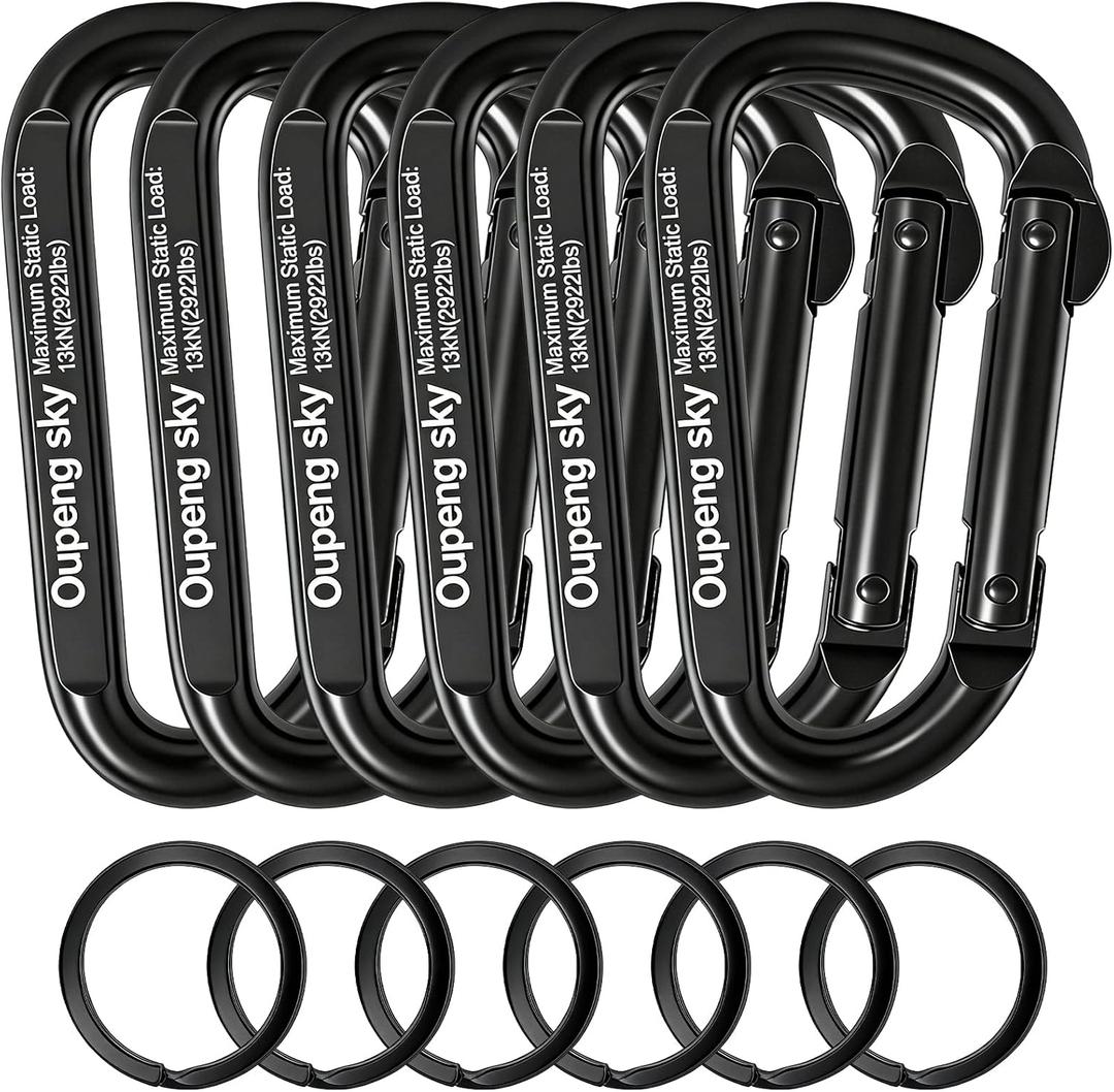 6PCS Carabiner Clip  Heavy Duty Iron Carabiners 800lbs Carabeaner D Ring Shape,Key Chain Clip Hook,Keychain Clip,Multipurpose for Camping, Hiking,Backpacking or Other Outdoor Activities, Black.