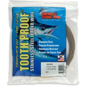 AFW Tooth Proof Stainless Steel Single Strand Hard Leader Wire - Bright and Camo for Shark, Barracuda, King Mackerel, Wahoo, Snook Bite Protection for Toothy Critters, Rigging Baits and Lures