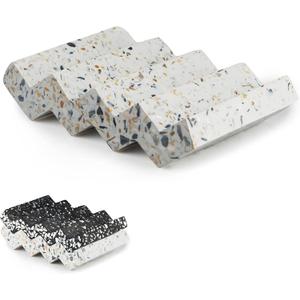 Zig Zag Terrazzo Stone Soap Dish for Bathroom Sink - Concrete Soap Saver for Bar Soap Holder for Shower - Sponge Holder - Self Draining Soap Dish Holder - Kitchen Soap Tray (White)