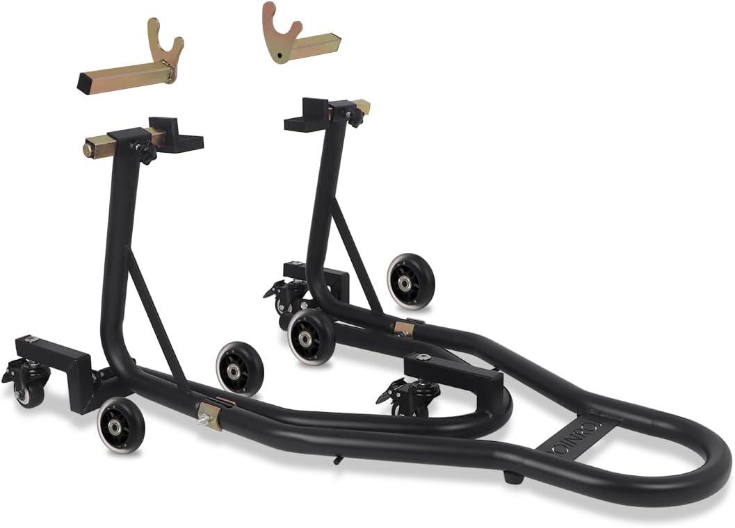 Universal Motorcycle Stand Paddock Rear Lift Combo Bike Wheel Fork Stands Motorcycles Swingarm Spool Adjustable Dismantable 360 Compatible Most for Yamaha Honda Kawasaki Suzuki Black