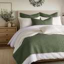 Levtex Home Cross Stitch Reversible Full/Queen Quilt Set (88x92in) and 2 Pillow Shams (26x20in) - Stitch Texture - Forest Green - Cotton Full/Queen Size Quilt Bedding Set - Lightweight Soft Pre-Washed