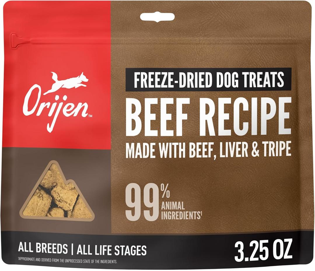 ORIJEN Grain Free High Protein Freeze Dried Dog Treats Ranch-Raised Beef Recipe 3.25oz Bag (3.25 Ounce (Pack of 1))