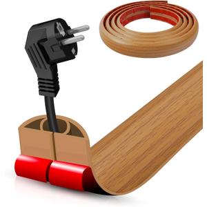 Floor Cord Cover Self Adhesive Cord Hider,10FT Cable Management, Extension Strip Protector for Wires, Prevent Cable Trips for Offices, Gyms, Exhibitions Cavity:0.39"(W) x 0.27"(H) Brown Wood