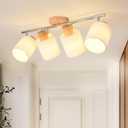 LED 4 Light Track Lighting Kit, Wooden Ceiling Spotlights with Fabric Shades, Modern Track Light Fixture with Flexibly Rotatable Light Heads for Kitchen, Living Room, Bedroom(E26 Socket, NO Bulb)