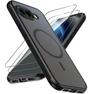 XIEWE Compatible with Google Pixel 9A Case with Magnetic [Compatible with Mag-Safe][Military Grade Drop Protection] Slim Translucent Matte Phone Case with Anti-Fingerprint Tech, Black