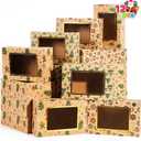 JOYIN 24 PCS Foiled Christmas Cookie Boxes for Gift Giving, 8.75" x 5.75" x 2.75 Bakery Boxes with Window, 3 Design Brown Kraft Cardboard Treat Box for Xmas Holiday Pastries Cupcakes Doughnut Wrap