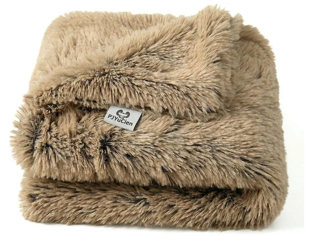 PJYuCien Dog Blankets for Small Dogs Washable - Fluffy Fuzzy Cat Blanket for Couch, Puppy Throw for Furniture with Polyester Fleece, Super Soft Plush for Pet Kitten Doggy, Brown, 16" x 24"