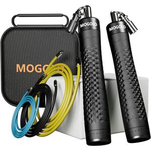 1/4 lb 1/2lb Weighted Jump Rope Set, 3 PVC Rope Cords 118in, Anti-Slip Handles with Quick Release, Carrying Case, Black