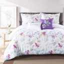 Nanko Queen Duvet Cover Set, White Purple Blue Floral & Green Leaf Print Pattern 3 Piece - Microfiber Bedding Comforter Quilt Cover Zip Closure, Tie - Modern Style for Men and Women, 90X90 inch FLower
