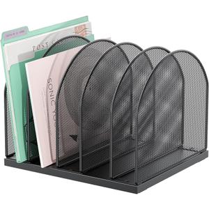gianotter Desktop File Organizer, Desk Organizer with 5 Compartments, Paper Organizer for Desk, Workspace Organizers for Office Supplies (Black)
